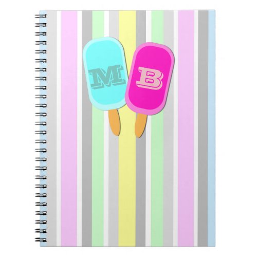 Pastel Stripes and Popsicles Monogram Notebook