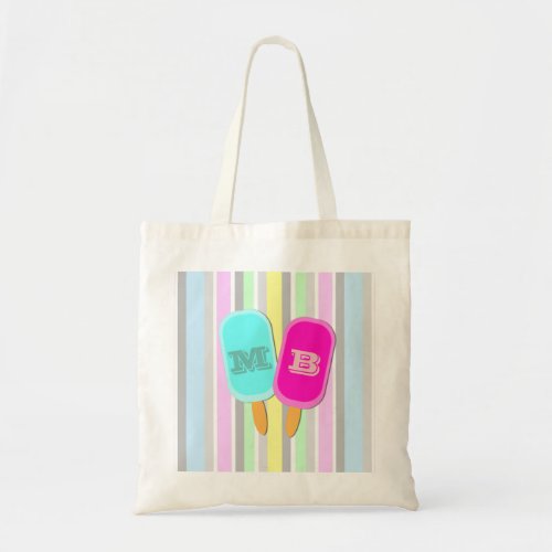 Pastel Stripes and Popsicles Monogram Tote Bag