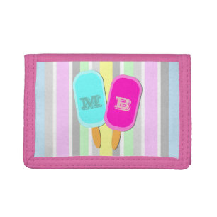 Pastel Stripes and Popsicles Monogram Tri-fold Wallet