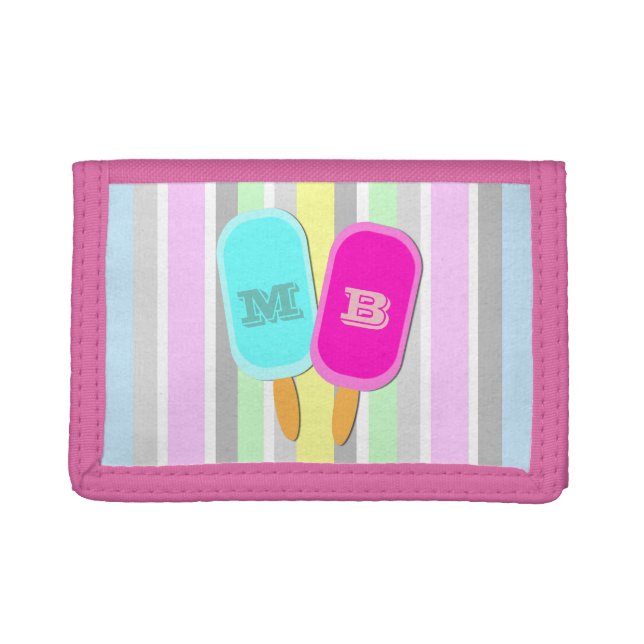 Pastel Stripes and Popsicles Monogram Tri-fold Wallet (Front)