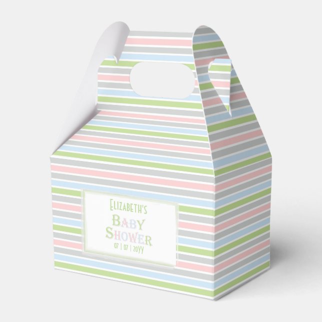 Pastel Stripes Baby Shower Favor Boxes (Front Side)