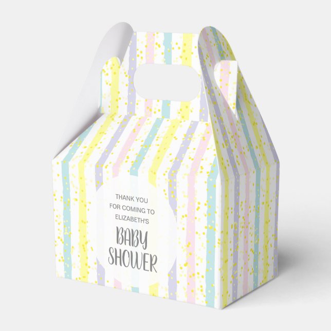 Pastel Stripes Baby Shower Favor Boxes (Front Side)