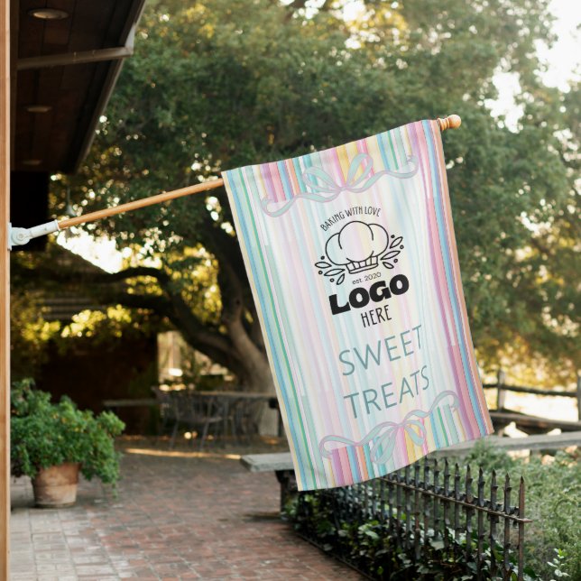 Pastel Stripes Bakery logo Open House Flag (In SItu)