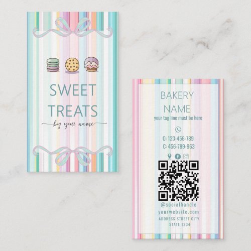Pastel Stripes Cute Sweet treats Business Card