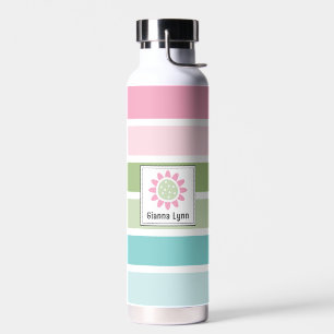 Pastel Stripes Floral Monogrammed Water Bottle