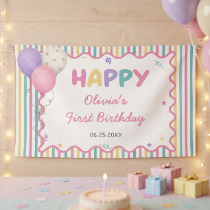 Pastel Stripes Fun Girl Birthday Banner