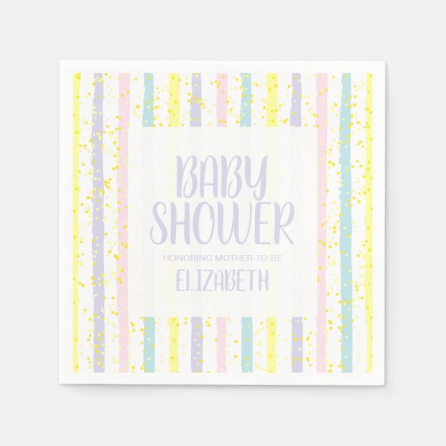 Pastel Stripes Gender Neutral Baby Shower Napkins (Front)