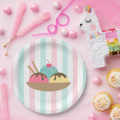 Pastel Stripes Ice Cream Social Ice Cream Sunday Paper Plates