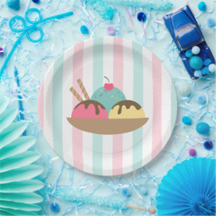 Pastel Stripes Ice Cream Sunday Baby Shower Paper Plates