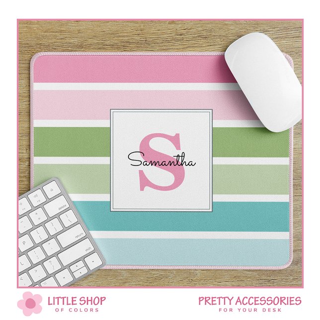 Pastel Stripes Monogrammed Mouse Pad (Creator Uploaded)