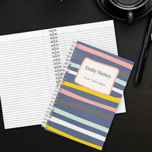 Pastel Stripes Monogrammed Name School Subject Notebook