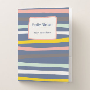 Pastel Stripes Monogrammed Name School Subject Pocket Folder