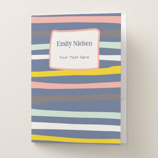 Pastel Stripes Monogrammed Name School Subject Pocket Folder (Front)