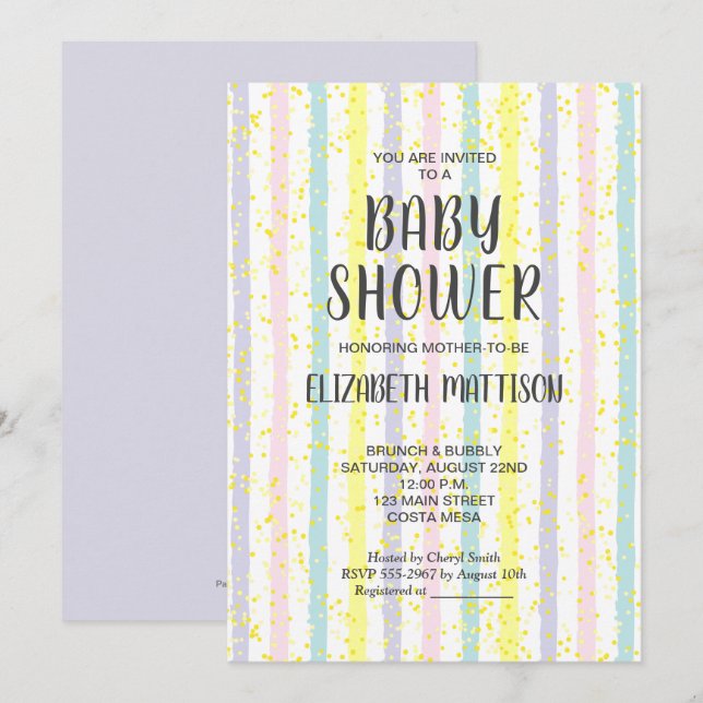 Pastel Stripes Neutral Baby Shower Invitation (Front/Back)