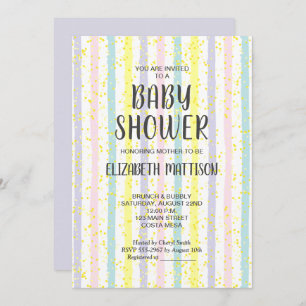 Pastel Stripes Neutral Baby Shower Invitation
