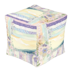 *~* Pastel Stripes Pattern Ethereal Flowers Pouf