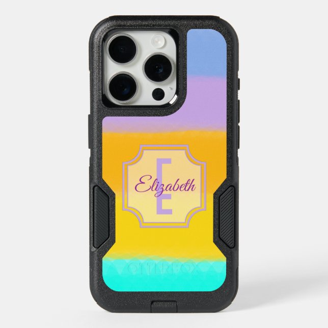 Pastel Stripes Pattern | Initial Letter Monogram iPhone 15 Pro Case (Back)