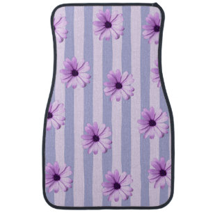 Pastel stripes pattern with Daisies Car Floor Mat