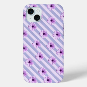 Pastel stripes pattern with Daisies iPhone 15 Plus Case