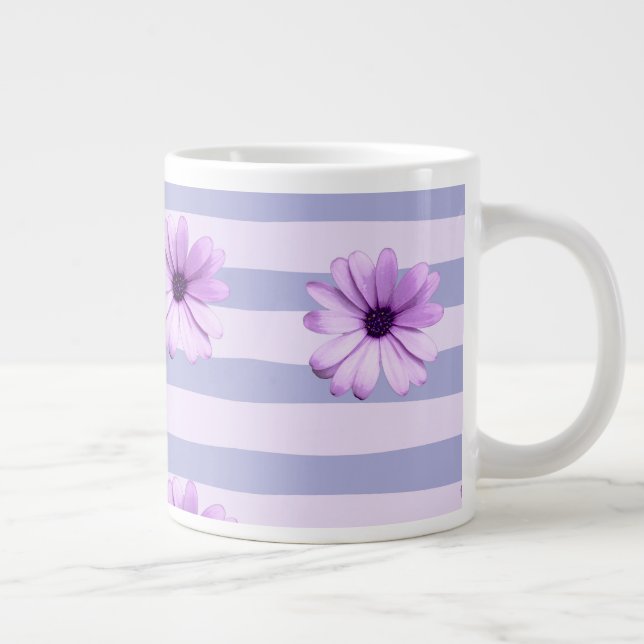 Pastel stripes pattern with Daisies Giant Coffee Mug (Right)