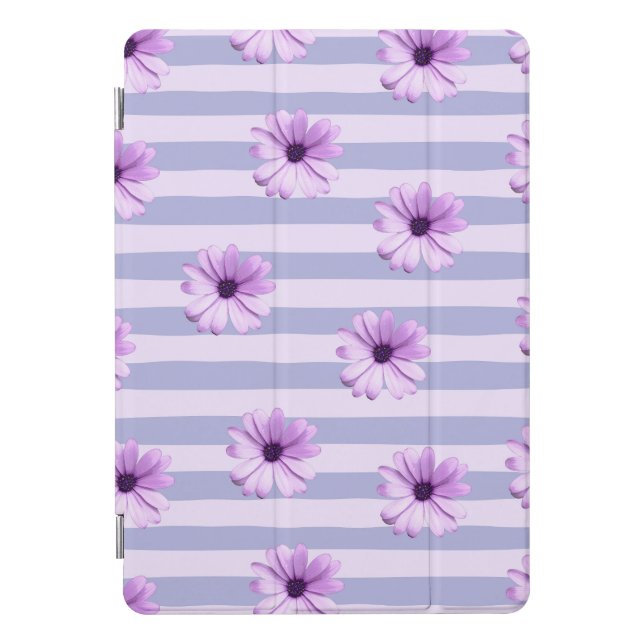 Pastel stripes pattern with Daisies iPad Pro Cover (Front)
