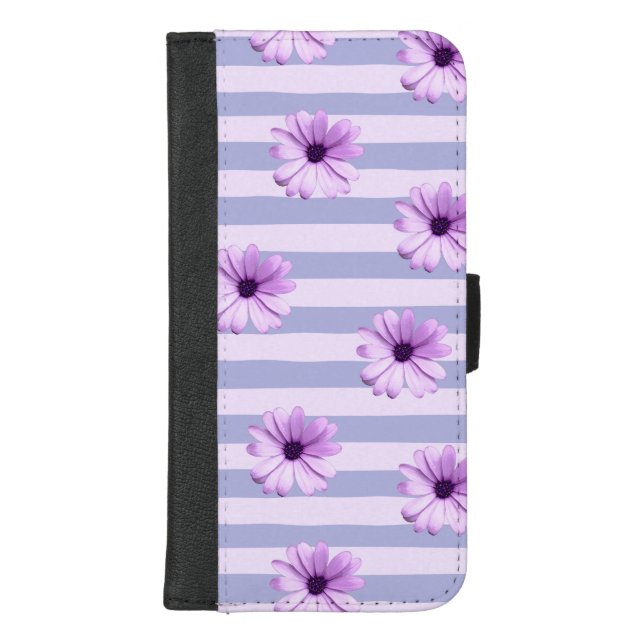 Pastel stripes pattern with Daisies iPhone Wallet Case (Front)