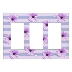 Pastel stripes pattern with Daisies Light Switch Cover