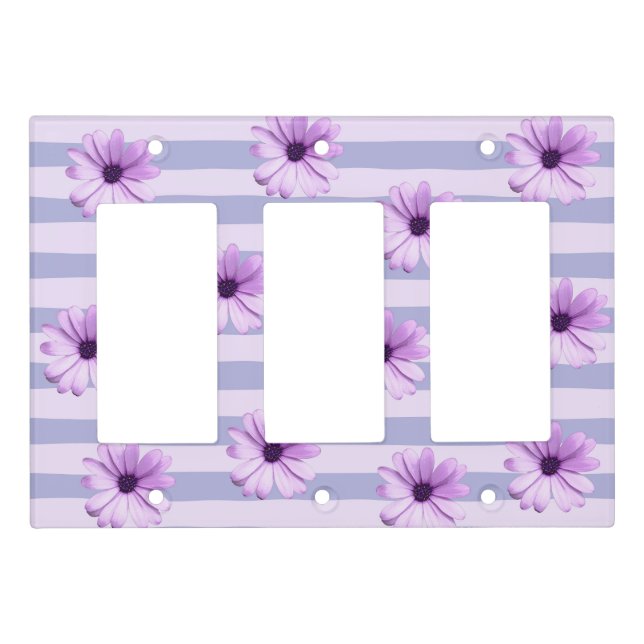 Pastel stripes pattern with Daisies Light Switch Cover (Front)