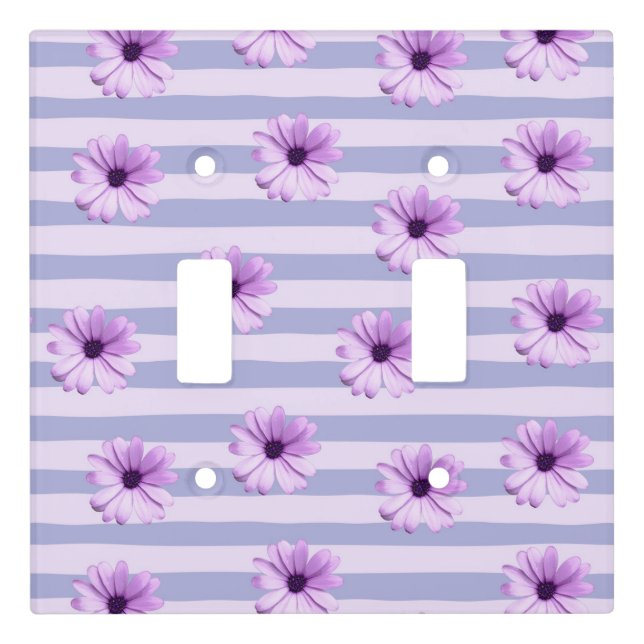 Pastel stripes pattern with Daisies Light Switch Cover (Front)