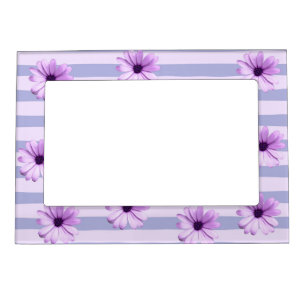 Pastel stripes pattern with Daisies Magnetic Frame