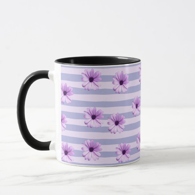 Pastel stripes pattern with Daisies Mug (Left)