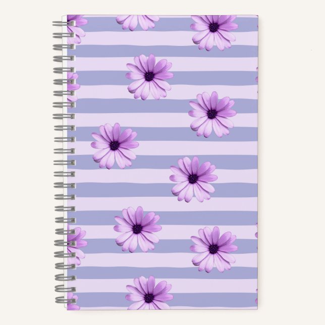 Pastel stripes pattern with Daisies Notebook (Front)