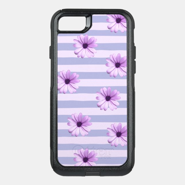 Pastel stripes pattern with Daisies Otterbox iPhone Case (Back)