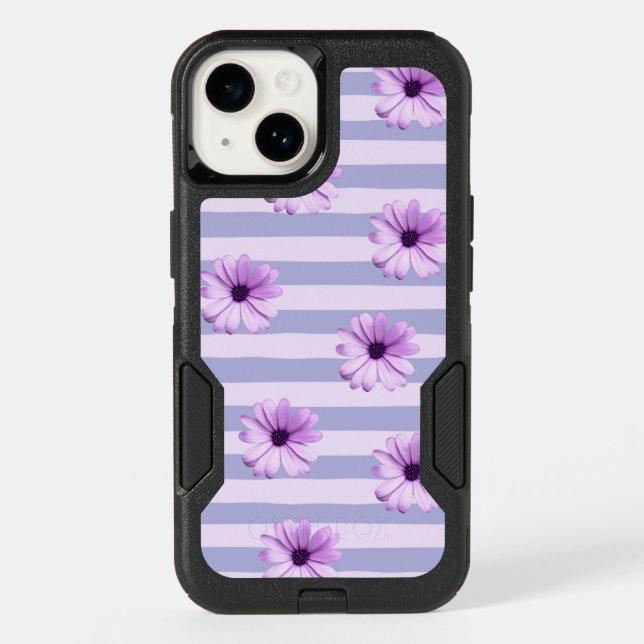 Pastel stripes pattern with Daisies Otterbox iPhone Case (Back)
