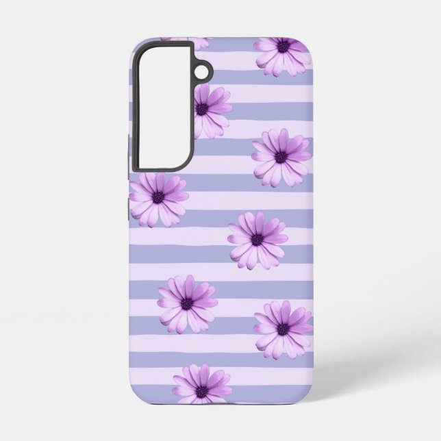 Pastel stripes pattern with Daisies Samsung Galaxy Case (Back)
