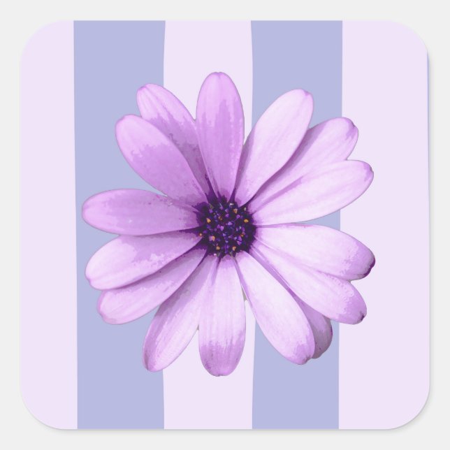 Pastel stripes pattern with Daisies Square Sticker (Front)