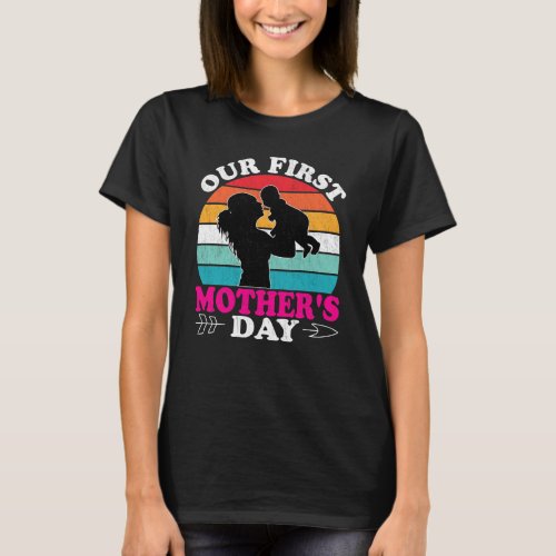 Pastel stripes retro Our first mothers day T_Shirt