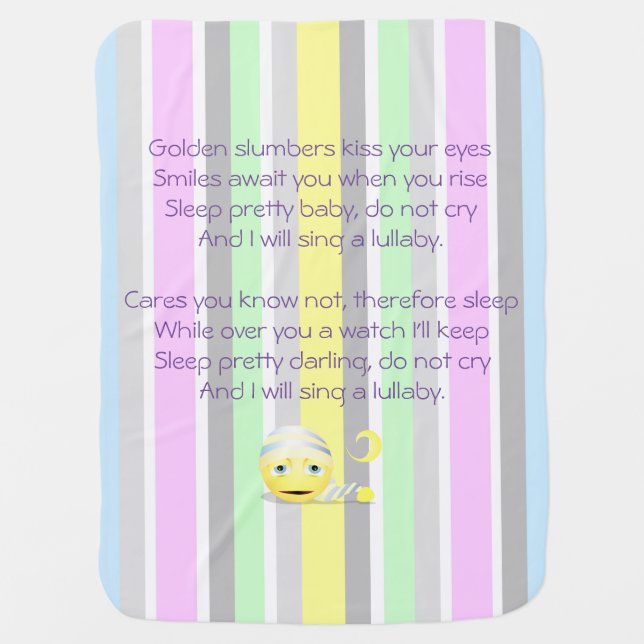 Pastel Stripes, Sleepy Head & Lullaby Cradle Song Baby Blanket (Front)