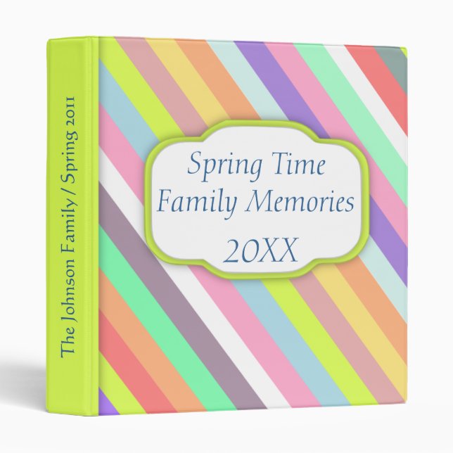Pastel Stripes Spring Time Memories Photo Album Binder (Front/Spine)