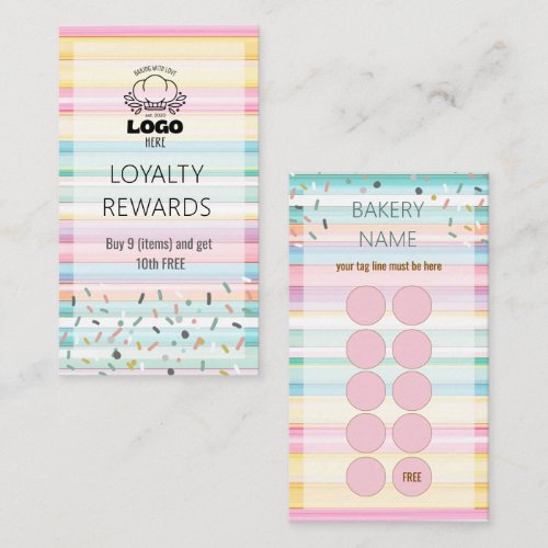Pastel Stripes sprinkle Bakery Logo loyalty Business Card