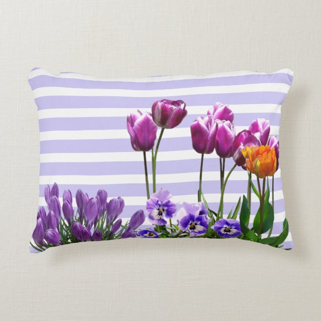 Pastel Stripes with Tulip Flowers Accent Pillow (Front)