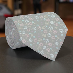 Pastel Stylized Roses Elegant Pattern Neck Tie