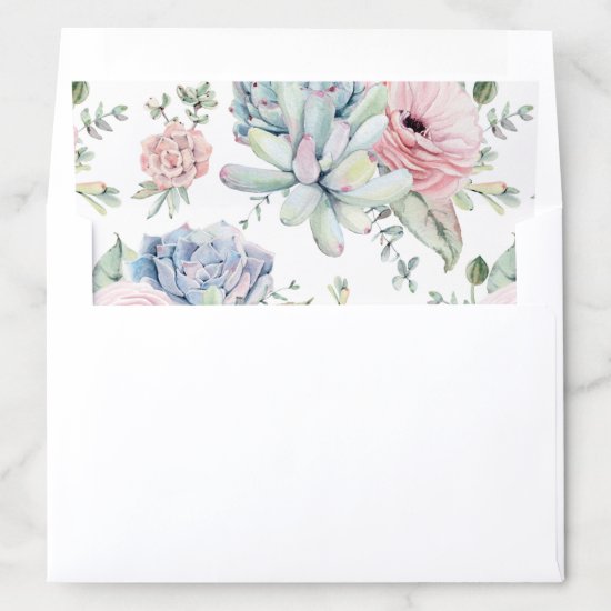 Pastel Succulent Watercolor Floral Envelope Liner