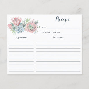Pastel Succulents Floral Bridal Shower Recipe Card