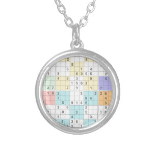 pastel sudoku silver plated necklace