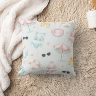 Pastel summer beach accessories pattern throw pillow