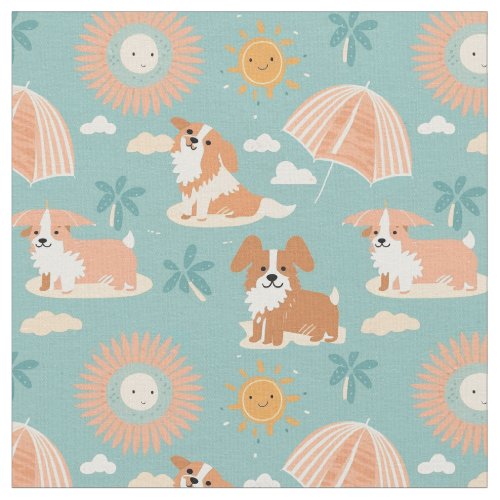 Pastel Summer Days at the Beach with the Doggos Fabric