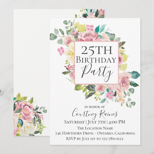 Pastel Summer Floral Birthday Party Invitation (Front/Back)