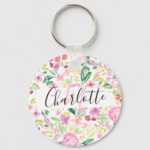 Pastel summer floral romantic pattern watercolor keychain