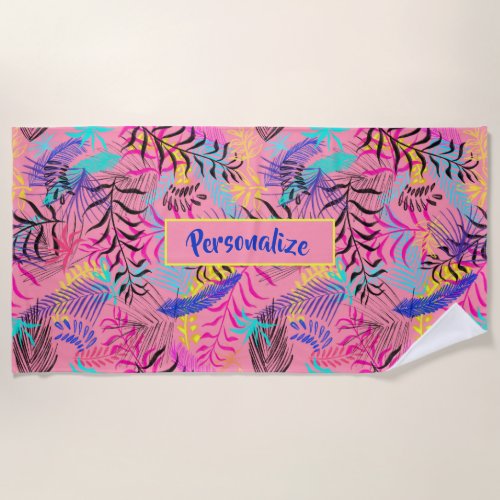 Pastel Summertime Flowers Illustration Personalize Beach Towel